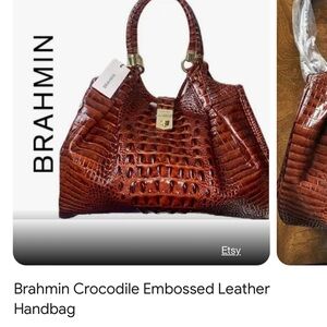 Brahmin Crocodile Embossed Leather Handbag with short hand straps and long